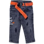 Erkek Çocuk Ready Yazı Desen Yırtık Detaylı Kemerli Füme Kot Pantolon 9 YAŞ Füme