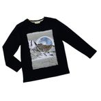 Erkek Çocuk Siyah İnce Sweatshirt – Baskılı, Uzun Kollu,%100 Pamuk, Tam Kalıp (Siyah, 10-11 Yaş)