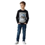 Erkek Çocuk Siyah İnce Sweatshirt – Baskılı, Uzun Kollu,%100 Pamuk, Tam Kalıp (Siyah, 9-10 Yaş)