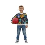 Erkek Çocuk Siyah Sweatshirt Neon Baskılı Pamuklu Kumaş Rahat Kalıp (Siyah - Desenli, 10-11 Yaş)