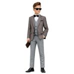 Erkek Çocuk Slim Fit Dokulu Çizgili Spor Takım Elbise AK195-196, GRİ, 6 YAŞ