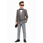 Erkek Çocuk Slim Fit Dokulu Çizgili Spor Takım Elbise AK195-196, GRİ, 9 YAŞ