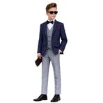 Erkek Çocuk Slim Fit Dokulu Çizgili Spor Takım Elbise AK195-196, İNDİGO, 4 YAŞ