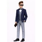 Erkek Çocuk Slim Fit Dokulu Çizgili Spor Takım Elbise AK195-196, İNDİGO, 6 YAŞ