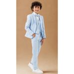 Erkek Çocuk Smokin Takım Elbise – Ceketli Pantolonlu Yelekli Papyonlu Gömlekli 5’li Set - 8 Yaş - Bebe Mavi