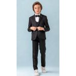 Erkek Çocuk Smokin Takım Elbise – Ceketli Pantolonlu Yelekli Papyonlu Gömlekli 5’li Set - Siyah - 7 Yaş