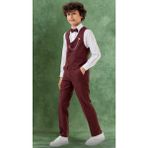 Erkek Çocuk Smokin Takım Elbise – Pantolonlu Yelekli Papyonlu Gömlekli Zincirli 5’li Set - Bordo - 6 Yaş
