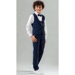 Erkek Çocuk Smokin Takım Elbise – Pantolonlu Yelekli Papyonlu Gömlekli Zincirli 5’li Set - Lacivert - 9 Yaş