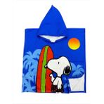 Erkek Çocuk Snoopy Karakter Baskılı Panço Standart Beden Plaj Havlusu - Beyaz - Koyu Mavi