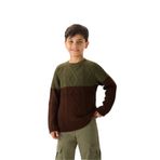 Erkek Çocuk Triko Kazak - Çift Renkli, Bisiklet Yaka ve Uzun Kollu 9-10 Yaş/Haki
