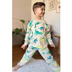 Erkek Çocuk Üzeri Dinazor Baskılı Bisiklet Yaka Pijama Takımı