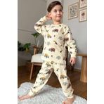 Erkek Çocuk Üzerinde Fil ve Papağan Digital Baskılı Krem Pijama Takımı