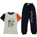 Erkek Çocuk Yakalı Kamp Baskılı Pijama Takımı - Ekru - Siyah - 1 - 2 Yaş