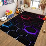 Erkek Çocuk Yatak Odası için Kaymaz Oyun Halısı - Oyun Odası Dekoru için Rahat 3D Neon Altıgen Desenli Halı - Yıkanabilir Geometrik Halı (Mor Kırmızı 50x80 cm)