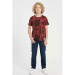 Erkek Çocuk Yazı Görselli - Geniş Kesim T-Shirt 8-12 Yaş 12557