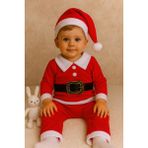 Erkek Çocuk Yılbaşı Noel Baba Temalı , Kemerli , 3 Parça Kışlık Polar Takım, Yılbaşı Kostüm - Kırmızı - 2 - 3 Yaş