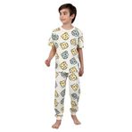 Erkek Çocuk%100 Pamuk Baskılı Pijama Takımı – Kısa Kollu, Sevimli Desenler Bej 6-7 Yaş