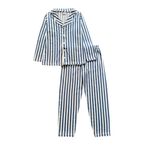 Erkek Çocuk%100 Pamuklu Mavi Beyaz Çizgili Gömlek Yaka Boydan Düğmeli Uzun Kollu Pijama Takımı (mavi, 5 yaş)