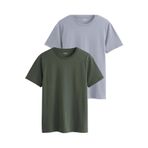 Erkek Çok Renk'li Basic Bisiklet Yaka%100 Pamuk 2'li Tişört Paketi (Gri-Haki, 2XL)