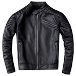 Erkek Dana derisi Motosiklet Montu, Siyah, Slim Fit, Omuzları Kapitone, Dik Yaka, Cepleri Fermuarlı (Siyah, XXS)