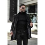 Erkek Dar Kesim Dik Yaka Uzun Kaşe Kaban - 4XL - Siyah