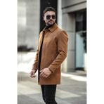Erkek Dar Kesim Uzun Kaşe Kaban - 5XL - Kiremit