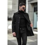 Erkek Dar Kesim Uzun Kaşe Kaban - XL - Siyah