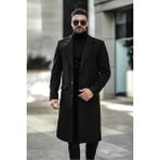 Erkek Dar Kesim Uzun Yünlü Kaşe Palto - 4XL - Siyah