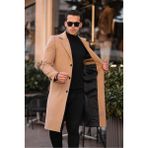 Erkek Dar Kesim Uzun Yünlü Kaşe Palto - 4XL - Vizon