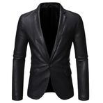 Erkek Deri Blazer Ceket, Slim Fit, Kuzu Derisi, İki Düğmeli, Çok Cepli (Süper slimFit, Siyah tek düğme kapamalı, 4XL)