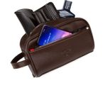 Erkek Deri Portföy Clutch Traş Kozmetik Bakım ve Günlük El Çantası (14X24CM) NEW171 - Kahverengi - 14 x 24 cm