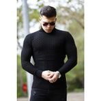 Erkek Desenli Günlük Balıkçı Yaka Siyah Triko Kazak - 2XL