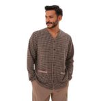 Erkek Desenli Önden Düğmeli Bej Pijama Takımı 8040