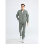 Erkek Dik Yaka Fermuarlı Sweatshirt - Haki