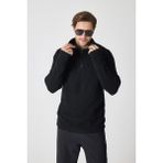 Erkek Dik Yaka Fermuarlı Triko Kazak - Siyah - 2XL