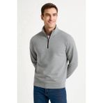 Erkek Dik Yaka Sweatshirt Dik Yaka Yarım Fermuarlı 3 İplik Şardonlu Pamuk Kumaş - Gri
