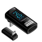 Erkek - Dişi Adaptör, Dik Açı Adaptörleri - 140W Erkek - Dişi Stereo Adaptör Tip C | 40 Gbps Şarj İzleme Konektörü, Akıllı Tablet ve Telefon için Güç Ölçer Test Cihazı