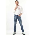 Erkek Dizi Yırtık Boyalı Jean Pantolon Mavi