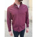 Erkek Dokulu Aerobin Keten Regular Gömlek Old Money Gömlek - Bordo - 2XL