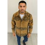 Erkek Düğmeli Gömlek Polar Sweatshirt Yumuşak Dokulu Oversize Kalıp -Sarı