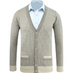 Erkek Düğmeli Hırka Cepli Desenli Çelik Örgü Klasik Kalıp - 5208M - 2XL - Taş
