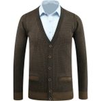 Erkek Düğmeli Hırka Cepli Desenli Çelik Örgü Klasik Kalıp - 5208M - XL - Vizon
