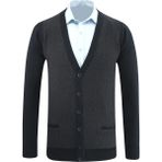 Erkek Düğmeli Hırka Cepli Desenli Çelik Örgü Klasik Kalıp - 5212M - 2XL - Lacivert