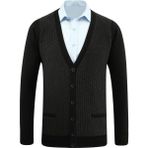 Erkek Düğmeli Hırka Cepli Desenli Çelik Örgü Klasik Kalıp - 5212M - 2XL - Siyah