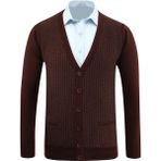 Erkek Düğmeli Hırka Cepli Desenli Çelik Örgü Klasik Kalıp - 5212M - XL - Bordo