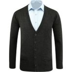 Erkek Düğmeli Hırka Cepli Düz Renk Çelik Örgü Klasik Kalıp - 5200M - 2XL - Koyu Gri