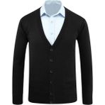Erkek Düğmeli Hırka Cepli Düz Renk Çelik Örgü Klasik Kalıp - 5200M - 2XL - Siyah