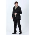 Erkek Düğmeli Kemer Detaylı Midi Trençkot Siyah %100 Polyester Uzun Kol Regular Fit 26Y 99506