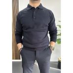 Erkek Düğmeli Polo Yaka Kazak Lacivert Edw231