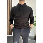 Erkek Düğmeli Polo Yaka Kazak Siyah Edw231